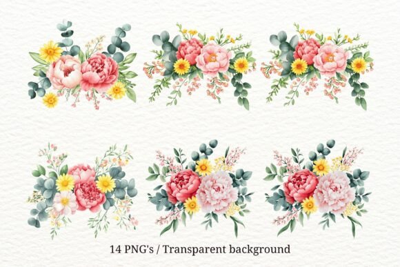 14 PNG Watercolor Floral Clipart: Soft Elegance for Your Designs