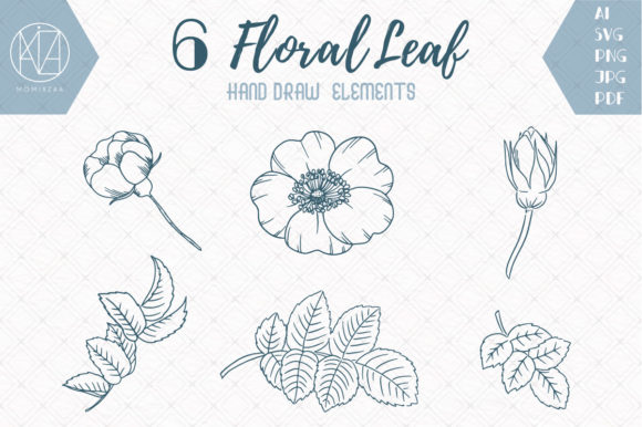 6 Hand-Drawn Flowers and Leaves SVG/PNG for Natural Design