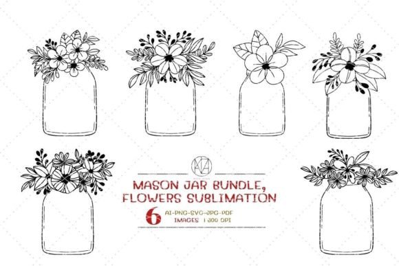 6 Mason Jar Bundle: Flowers Sublimation for Creative Projects