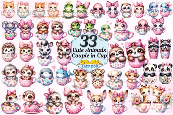 Adorable Visual Storytelling: The Cute Animals Couple in Cup Set