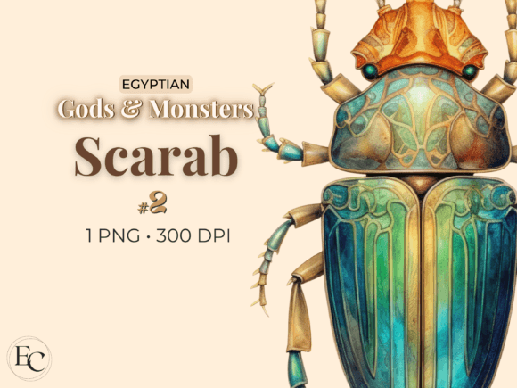 Ancient Symbols, Modern Design: The Green Scarab Beetle Egyptian Clipart