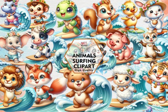 Animals Surfing Sublimation Clipart PNG: Ride the Wave of Creativity