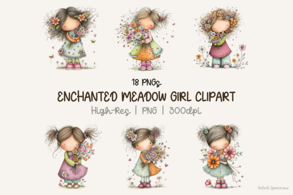 Bring Whimsical Stories to Life with Enchanted Meadow Girl Clipart