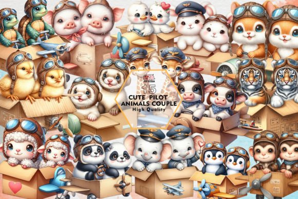 Charming Aviation Designs: Using Cute Pilot Animals Couple Clipart PNG