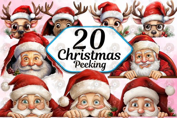 Christmas Peeking Clipart PNG: Whimsical Holiday Design Assets