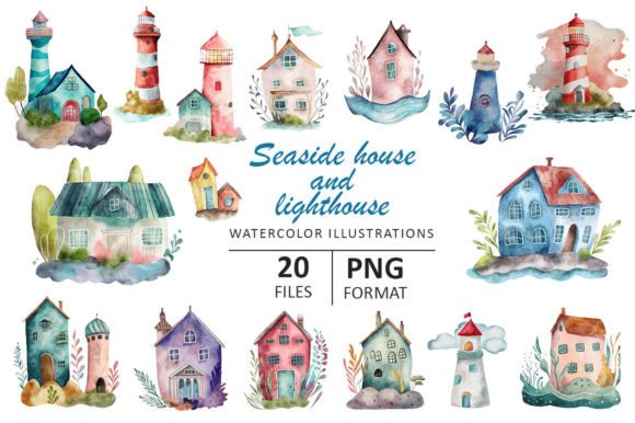 Coastal Charm in Every Stroke: Seaside Houses and Lighthouses