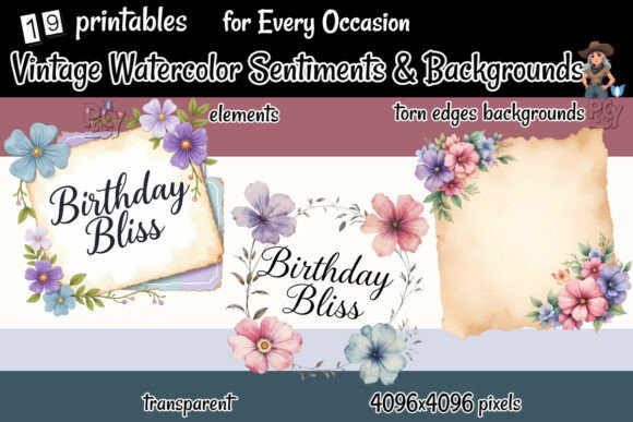 Elevate Your Designs with Vintage Watercolor Sentiments