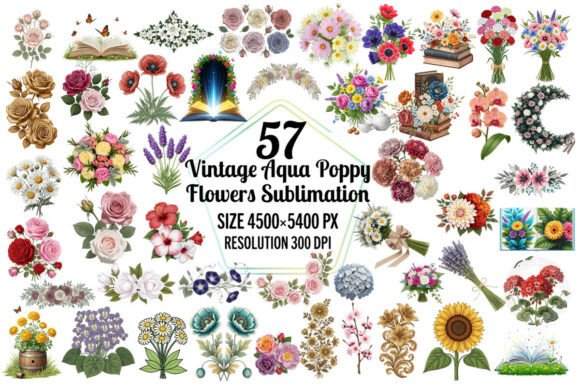 Embrace Soft Elegance with Vintage Aqua Poppy Flowers