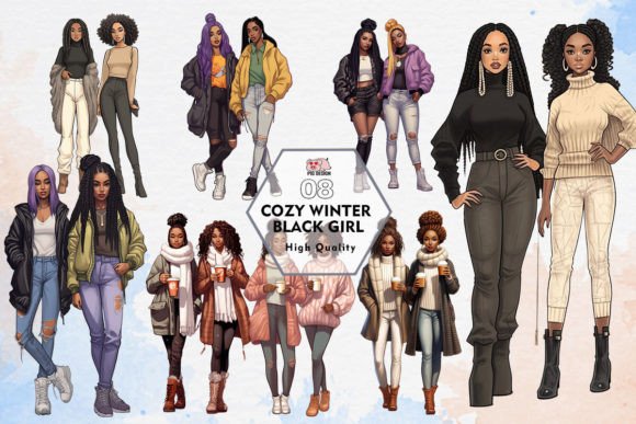 Embrace the Chill: Cozy Winter Black Girl Clipart PNG