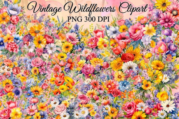 Enchanting Design: The Allure of Vintage Wildflowers Watercolor Clipart