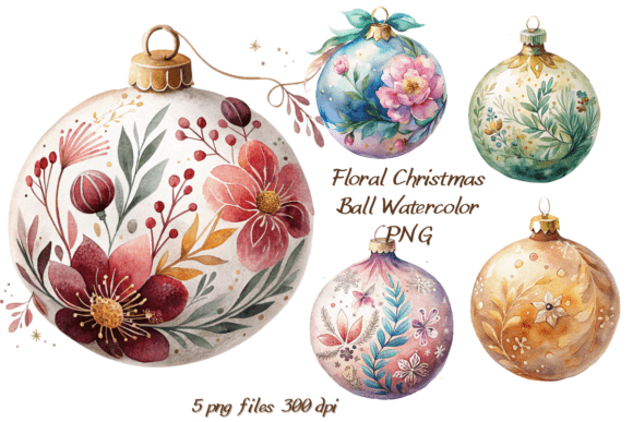 Floral Christmas Ball Watercolor PNG: An Artisan Touch for Your Holiday Projects