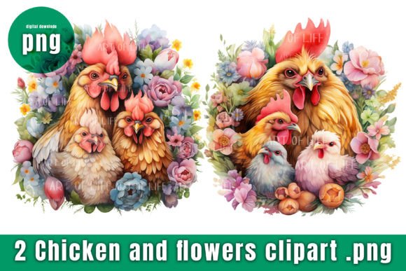 Flowers and Chicken Clipart: Watercolor Charm for Modern Projects