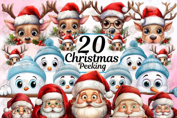 Funny Christmas Peeking Clipart: Your Festive Design Secret