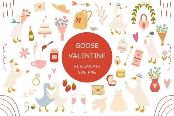 Goose Valentine SVG Clipart: Whimsical Design Assets