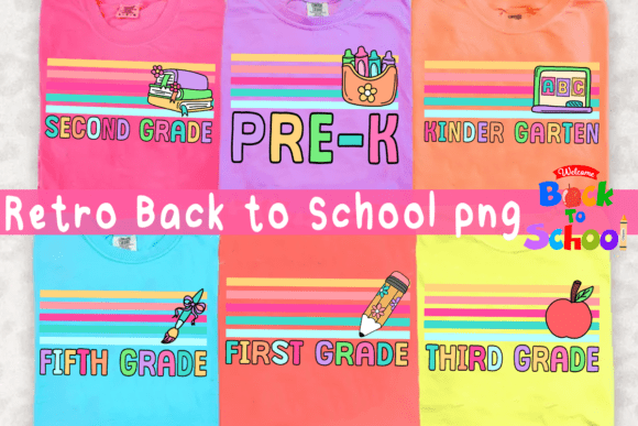 Retro Back to School PNG Bundle | Pre-K and Grade Level Graphics