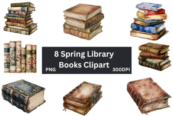 Spring Library Books Sublimation Clipart for Creative Projects