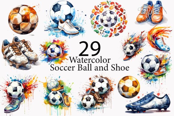 Watercolor Soccer Ball and Shoe Clipart: A Playful Design Asset